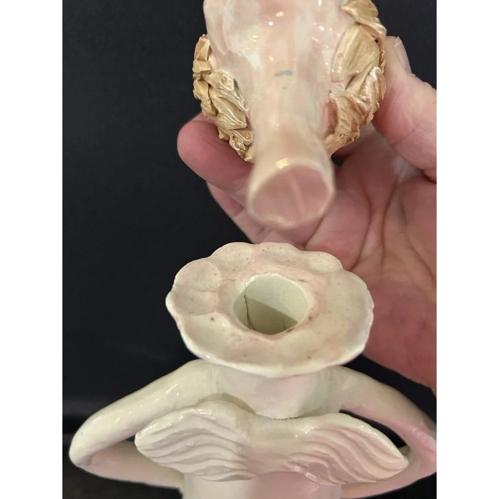 Olivia Boye Angel Ceramic 13in Hand Painted Ivory Pink Signed decanter